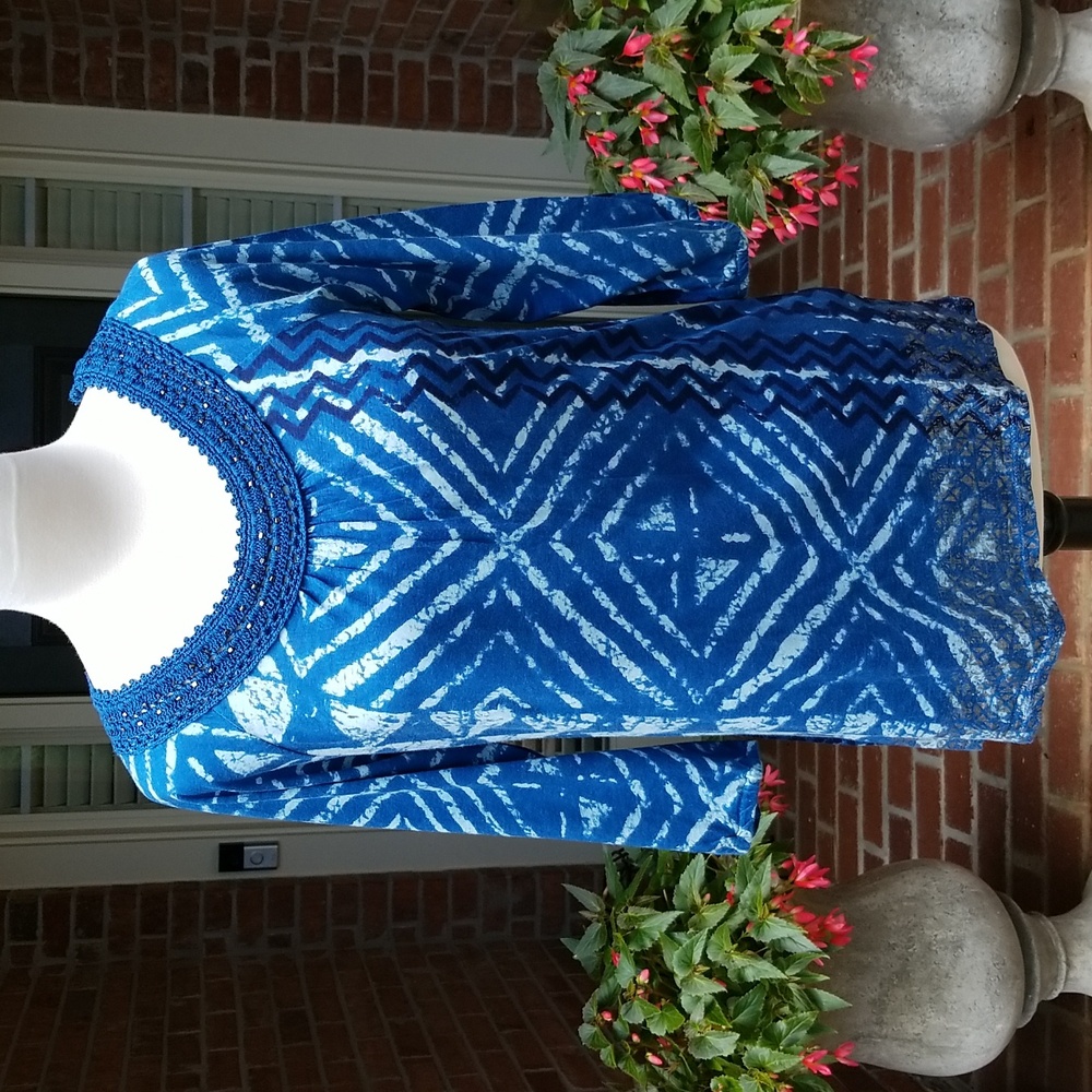 Lucky Brand Blue Multi Boho Top